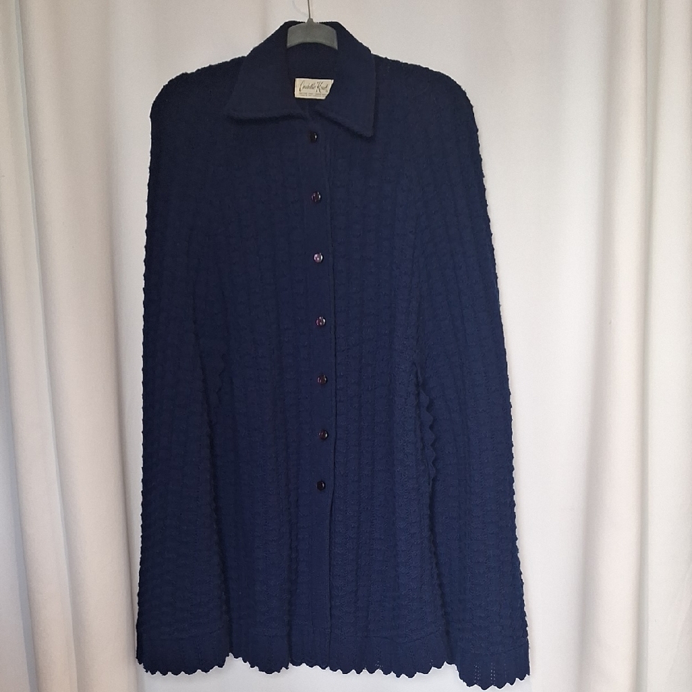 Vintage Cuddle Knit Navy Blue Button-Up Poncho